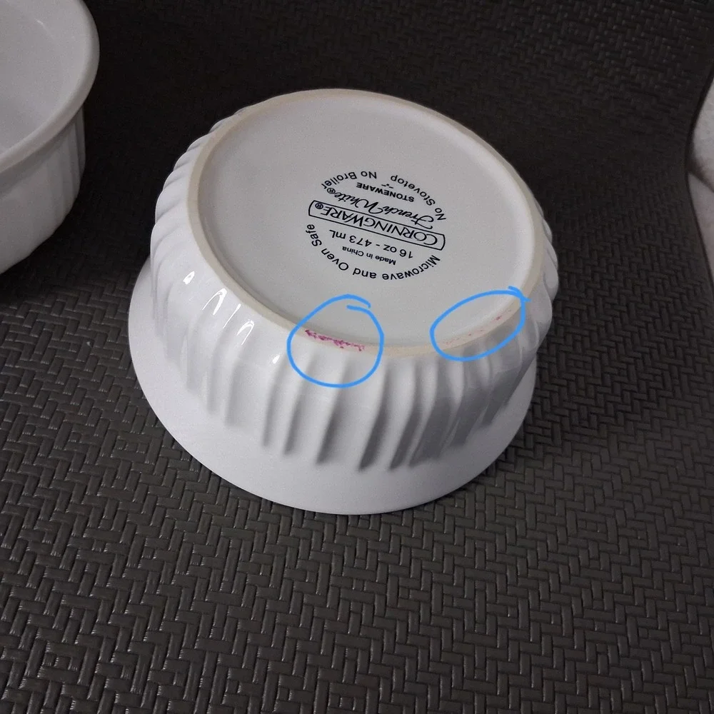 Set of 2 Corning Ware French White Casserole Bowls Ramekins Dishes 16oz-473mL ea
